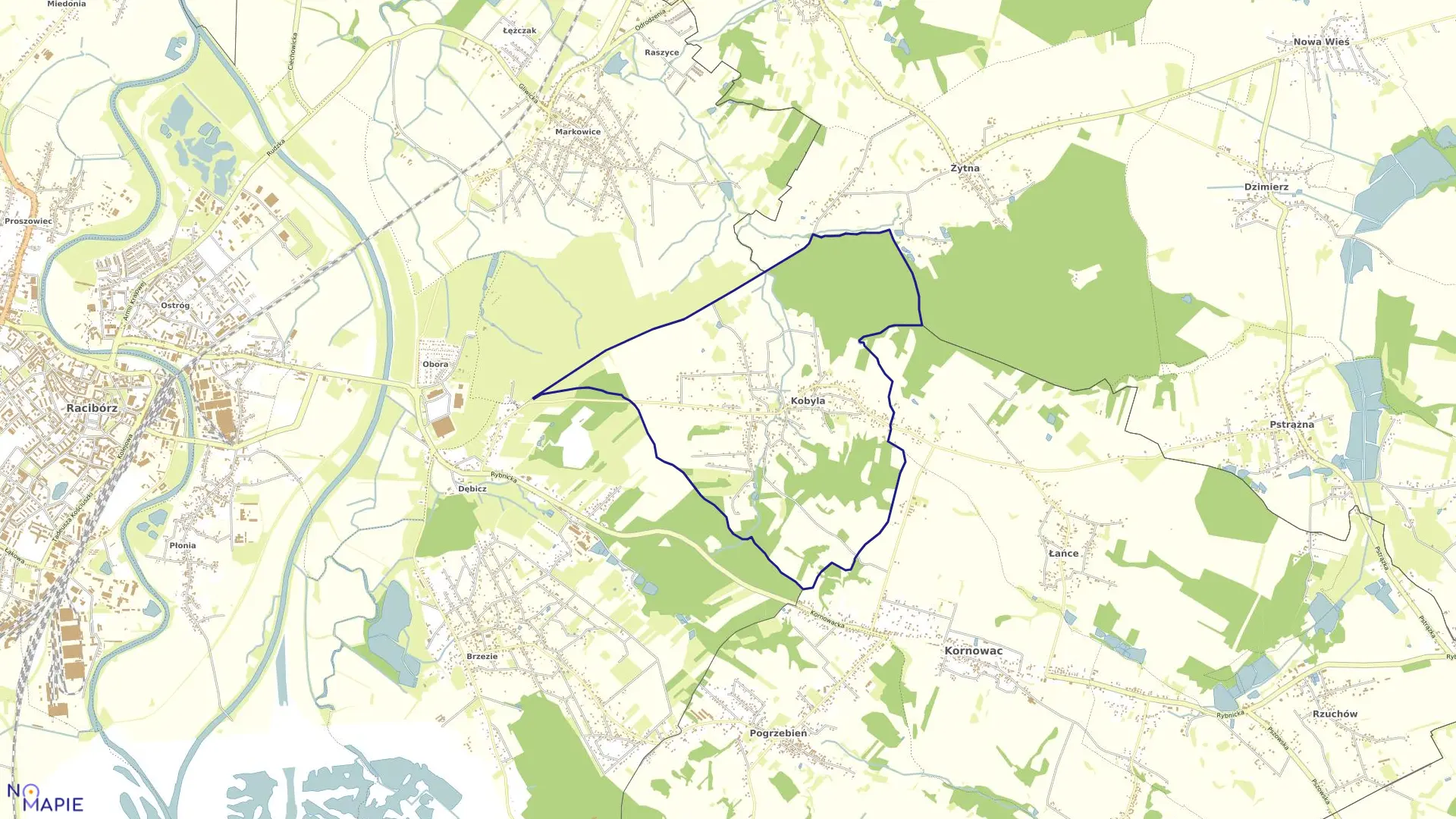 Mapa obrębu KOBYLA w gminie Kornowac